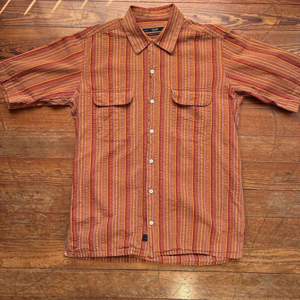 Cifonelli Paris Short Sleeve Striped Button Down Shirt Made In Italy